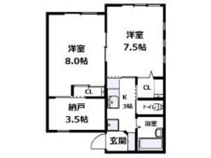 ヴェルメンティーノ(2SK/1階)の間取り写真