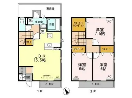 ルーエI(3LDK/1階)の間取り写真