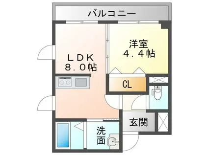 メイユール東難波(1LDK/3階)の間取り写真
