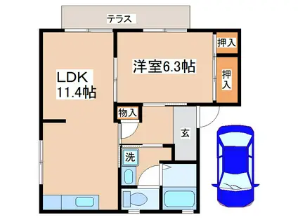 ディアス塩屋山手A(2K/1階)の間取り写真