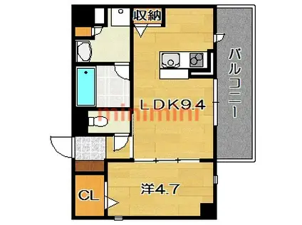 ペスカード別院(1LDK/3階)の間取り写真