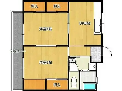 コーポ城野(2DK/3階)の間取り写真