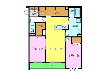 ARIETTA 東三国ヶ丘(2LDK/1階)の間取り写真