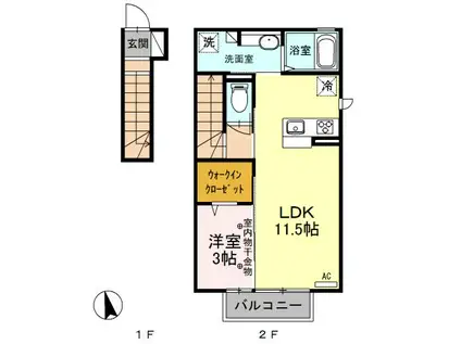 ヴァイア C(1LDK/2階)の間取り写真