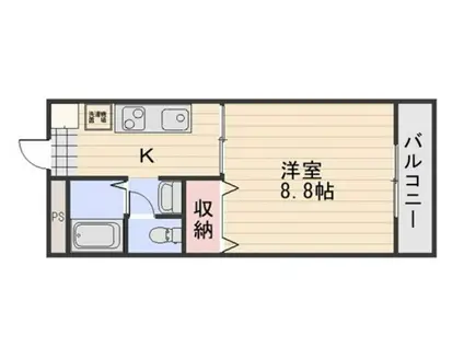 ディアスUII(1K/1階)の間取り写真