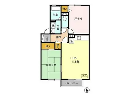 リヴィエールⅡ(2LDK/2階)の間取り写真