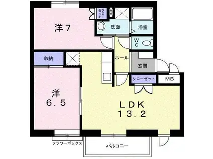 ヴィラ松前台A(2LDK/1階)の間取り写真