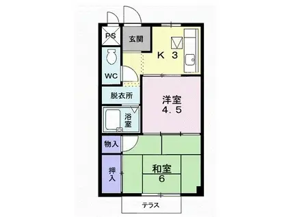 コスモハイツ(2K/1階)の間取り写真