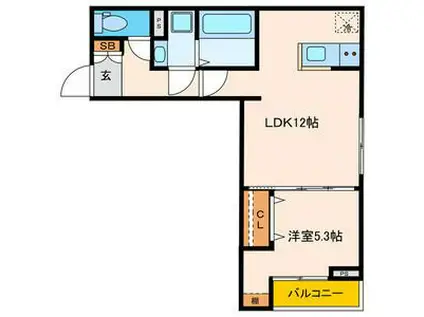 パセオプラシード連坊(1LDK/2階)の間取り写真