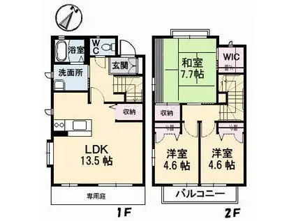 ナインツェン B(3LDK/1階)の間取り写真