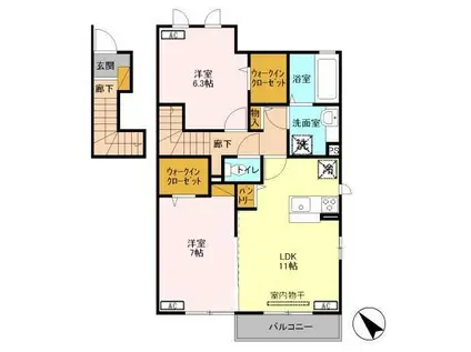 D-ROOM エスポワール ドミール 201(2LDK/2階)の間取り写真