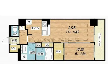 アーバネックス同心(1LDK/3階)の間取り写真