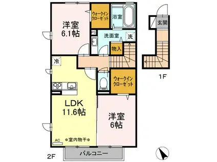 グラディオーレイシイC棟(2LDK/2階)の間取り写真
