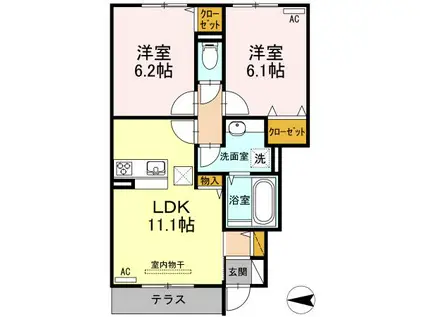 サンクチュアリ一の宮(2LDK/1階)の間取り写真