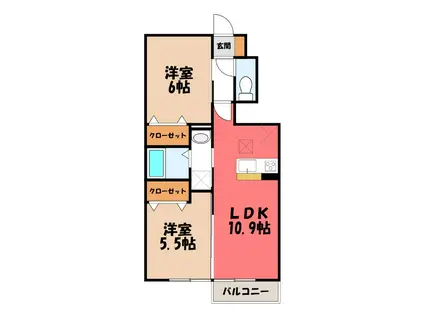 ボナール・T(2LDK/1階)の間取り写真