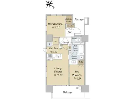 シティハウス巣鴨(2LDK/4階)の間取り写真