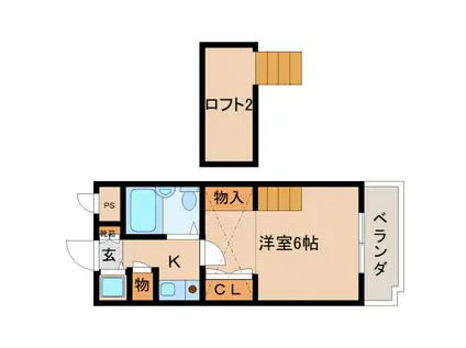 シティパレス西大寺北町P I(1K/2階)の間取り写真