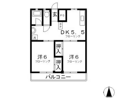 国分パークハイツ(2DK/2階)の間取り写真