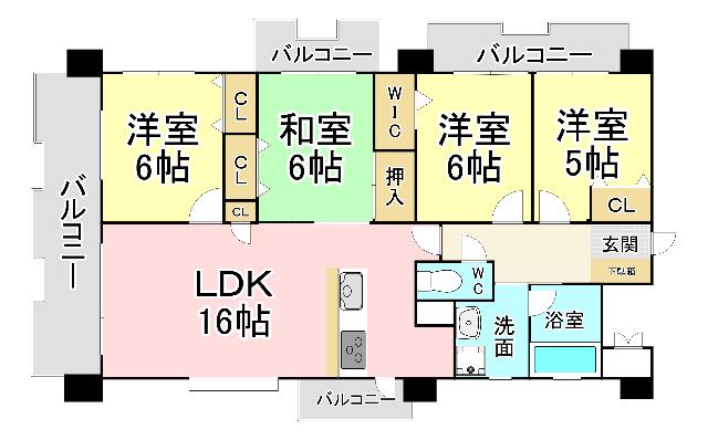 ルフラン東新町(4LDK/6階)の間取り写真