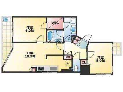 プロパレス上町台ヴェラージュ(2LDK/2階)の間取り写真