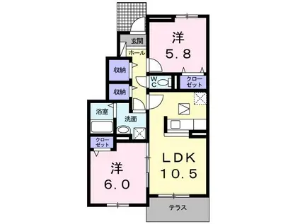 コンシェル シミズ VI(2LDK/1階)の間取り写真