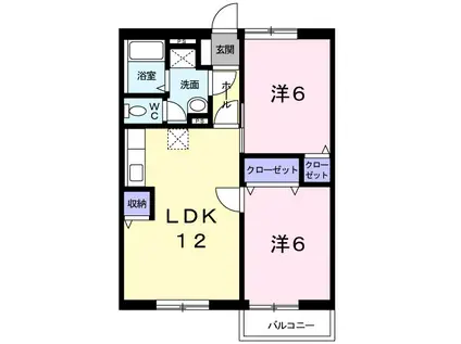 ニューエルディム 翔III(2LDK/1階)の間取り写真