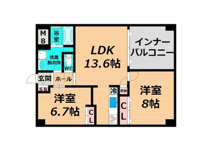ラフルール(2LDK/4階)の間取り写真
