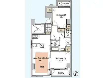 リバーサイド広尾(2LDK/4階)の間取り写真