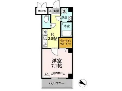 グリーンフィールド(1K/6階)の間取り写真