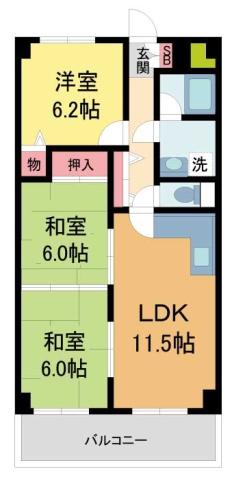 インペリアル花屋敷(3LDK/4階)の間取り写真