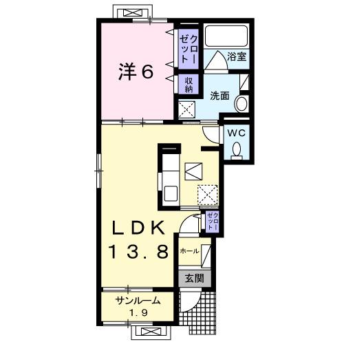プルミエール手屋III(1LDK/1階)の間取り写真