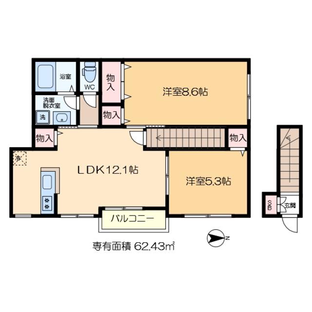 サンライフ伍番館(2LDK/2階)の間取り写真