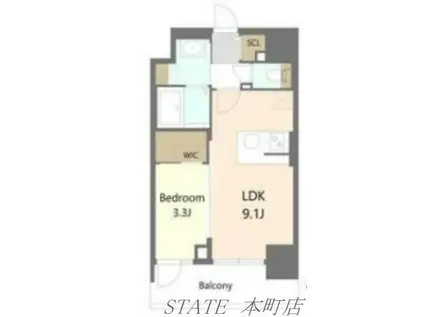 S-RESIDENCE松屋町ASENCE(1LDK/6階)の間取り写真