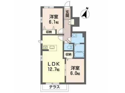 プロヌーブ沖洲 II番館(2LDK/1階)の間取り写真