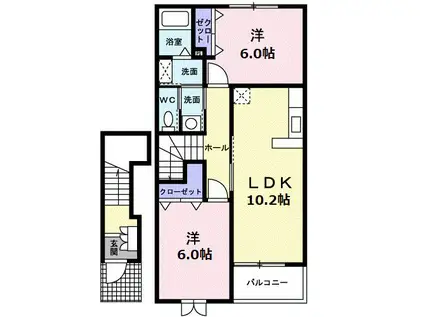 グレイスFUJI II(2LDK/2階)の間取り写真