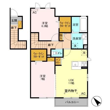 エスポワール ドミール(2LDK/2階)の間取り写真