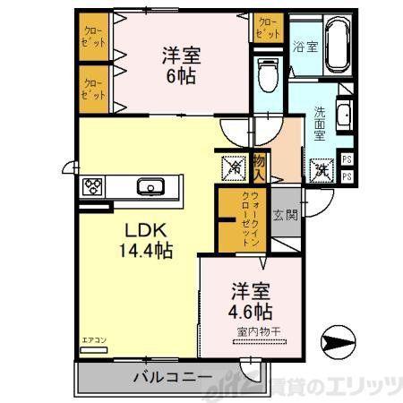 MELLOW STAGE(2LDK/2階)の間取り写真