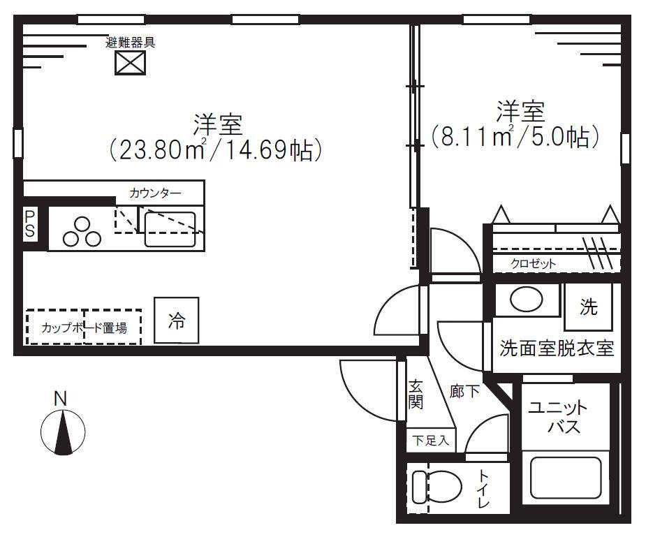 湯島レジデンス(1LDK/4階)の間取り写真