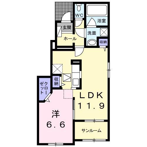 イーストシュラインI(1LDK/1階)の間取り写真