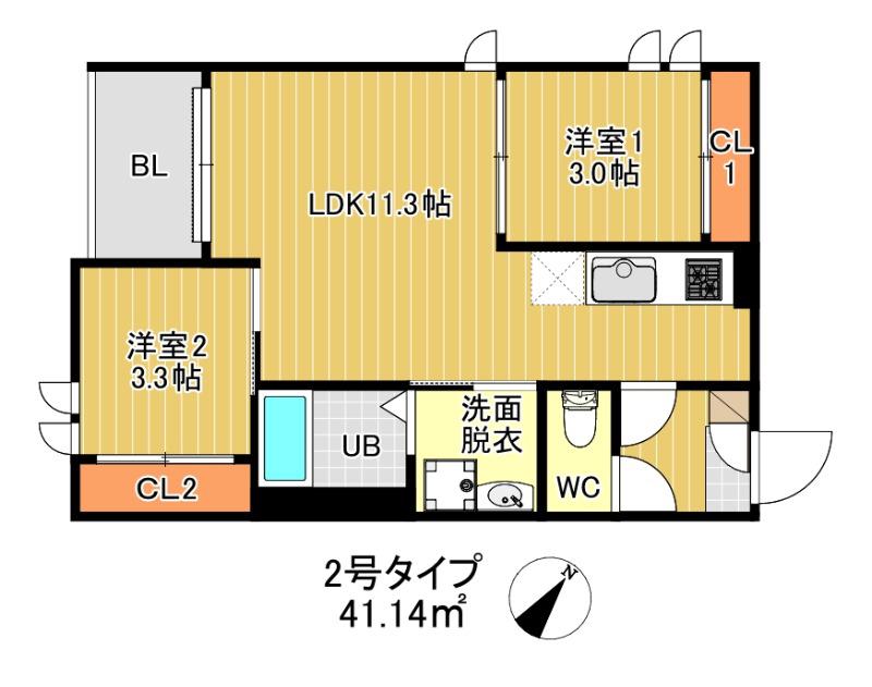 REGALEST 千早 テラス(2LDK/2階)の間取り写真