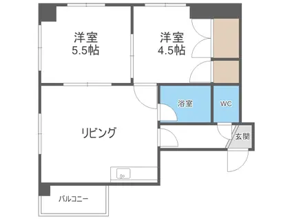 グランドアベニュー中の島(2DK/2階)の間取り写真