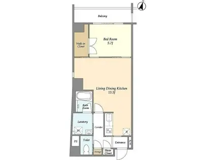 トラバース門前仲町(1LDK/4階)の間取り写真