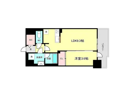 シエリア靱本町(1K/4階)の間取り写真