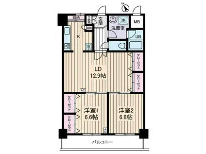 グランドフェニックス(2LDK/6階)の間取り写真