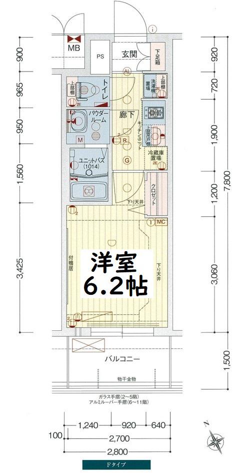 プレサンスOSAKA DOMECITYビーツ(1K/11階)の間取り写真
