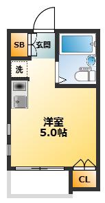 花水木ハウス(ワンルーム/1階)の間取り写真