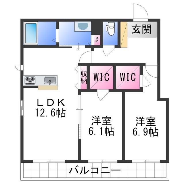 ベレオ和歌山駅東(2LDK/3階)の間取り写真