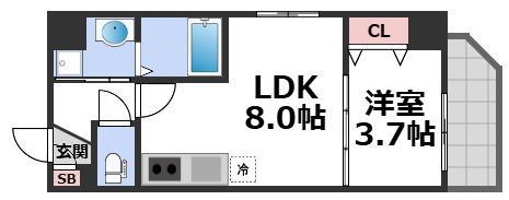 ジーグランデ九条(1LDK/8階)の間取り写真