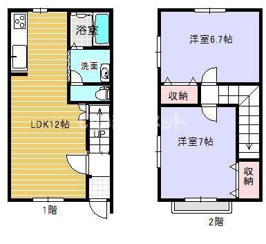 グランディールII(2LDK/2階)の間取り写真