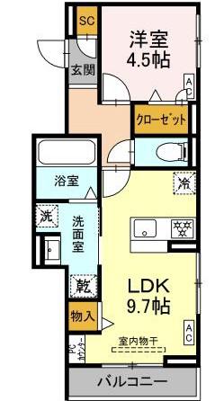 ルヴィータ大秋(1LDK/2階)の間取り写真